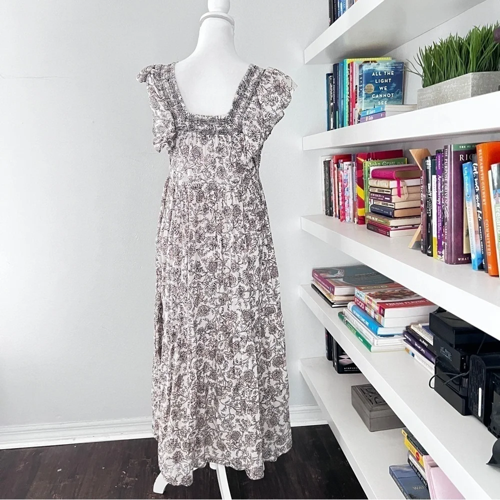 Free People Bonita Printed Midi Dress Tea Combo XS